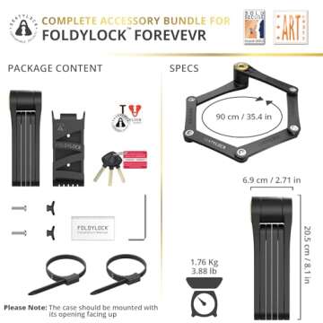 FoldyLock Forever Folding Bike Lock - Patented Sleek High Security Sold Secure Gold Bicycle Lock - Heavy Duty Anti Theft Smart Guard with Keys - 90cm