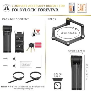 FoldyLock Forever Folding Bike Lock - Patented Sleek High Security Sold Secure Gold Bicycle Lock - Heavy Duty Anti Theft Smart Guard with Keys - 90cm