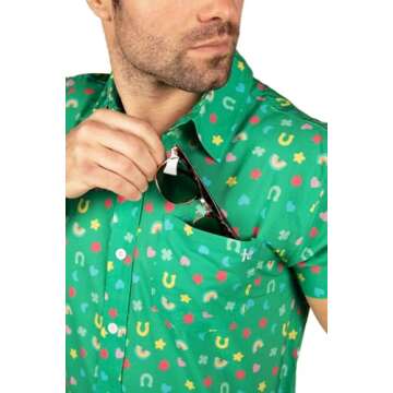 Tipsy Elves Men's St. Patrick's Day Lucky Charmer Button Down Shirt Size Large