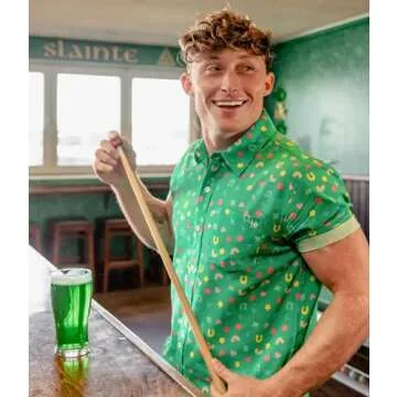 Tipsy Elves Men's St. Patrick's Day Lucky Charmer Button Down Shirt Size Large