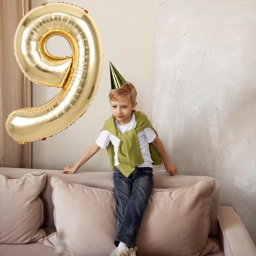 Giant White Gold Number 9 Balloon for Birthday Decor