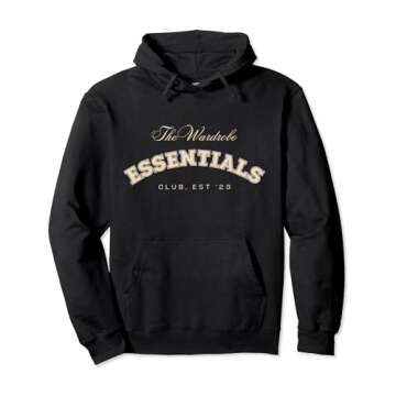 Experience Comfort and Style with the Essentials Club Varsity Black and Beige Pullover Hoodie