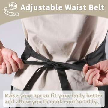 kailund Chef Apron for Men, Black Apron with 2 Pockets, Adjustable Kitchen Aprons for Women, 27''x31'' Waterdrop Resistant Aprons for Cooking| Crafting| BBQ, 2 Pack