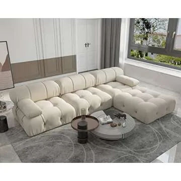 Sdorens Modern Velvet Sectional Sofa, L Shape Minimalist Modular 4-Seater Sofa with Ottomans for Living Room Office Apartment (104in/Beige)