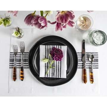 Solino Home Stripe Linen Napkins Set of 4 – 100% Pure Linen Black and White Cloth Napkins 20 x 20 ...