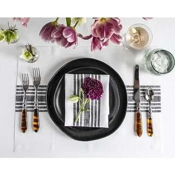 Solino Home Stripe Linen Napkins Set of 4 – 100% Pure Linen Black and White Cloth Napkins 20 x 20 ...