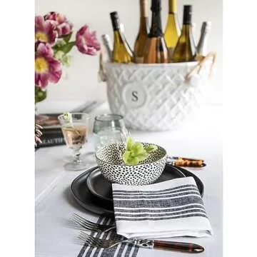 Solino Home Stripe Linen Napkins Set of 4 – 100% Pure Linen Black and White Cloth Napkins 20 x 20 Inch – Washable Farmhouse Dinner Napkins for Spring, Winter, Holiday Decor