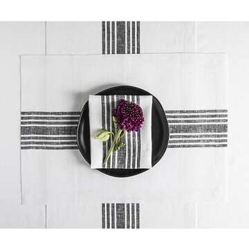 Solino Home Stripe Linen Napkins Set of 4 – 100% Pure Linen Black and White Cloth Napkins 20 x 20 Inch – Washable Farmhouse Dinner Napkins for Spring, Winter, Holiday Decor