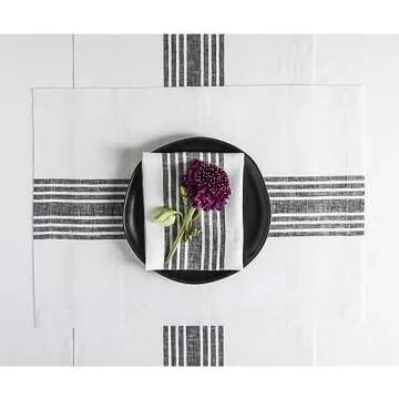 Solino Home Stripe Linen Napkins Set of 4 – 100% Pure Linen Black and White Cloth Napkins 20 x 20 Inch – Washable Farmhouse Dinner Napkins for Spring, Winter, Holiday Decor