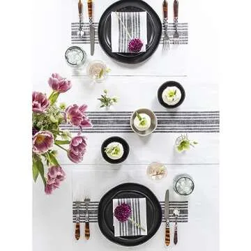 Solino Home Stripe Linen Napkins Set of 4 – 100% Pure Linen Black and White Cloth Napkins 20 x 20 Inch – Washable Farmhouse Dinner Napkins for Spring, Winter, Holiday Decor