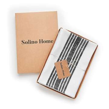 Solino Home Stripe Linen Napkins Set of 4 – 100% Pure Linen Black and White Cloth Napkins 20 x 20 Inch – Washable Farmhouse Dinner Napkins for Spring, Winter, Holiday Decor