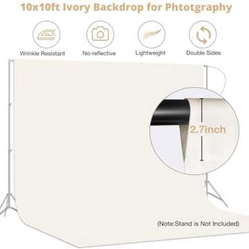 Aimosen 10x10 FT Ivory Backdrop Background for Photography Large Photo Backdrop Curtain Drapes, High Density Ivory Screen Backdrops for Portrait Photoshoot Booth Video Studio