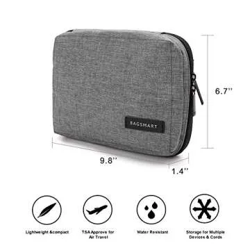 BAGSMART Electronics Organizer Travel Case, Small Travel Cord Organizer Bag for Travel Essentials, Travel Tech Organizer as Travel Accessories for Men Women, Cable Organizer for Phone, SD Card, Grey