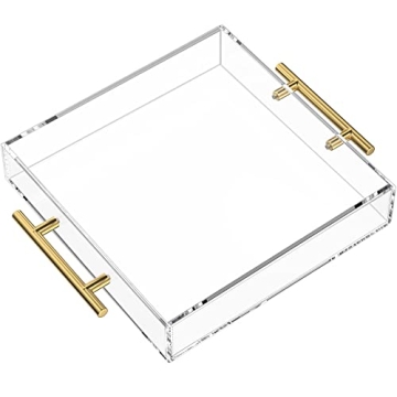 NIUBEE Clear Serving Tray with Gold Handles - Stylish and Durable 12x12 Tray for Home