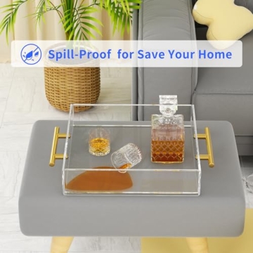 NIUBEE Acrylic Serving Tray with Gold Handles - Stylish & Durable