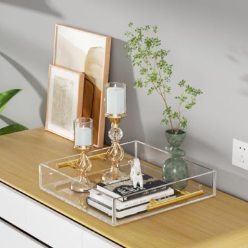 NIUBEE Acrylic Serving Tray with Gold Handles - Stylish & Durable