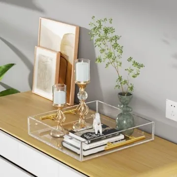 NIUBEE Acrylic Serving Tray with Gold Handles - Stylish & Durable