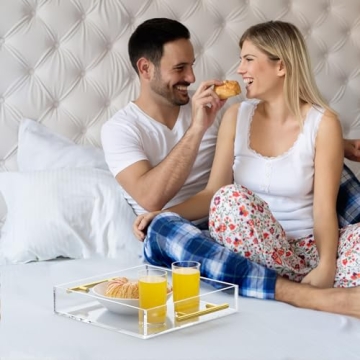 NIUBEE Acrylic Serving Tray with Gold Handles - Stylish & Durable