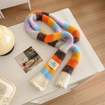 PEAINJ Striped Scarf for Women Knit Scarf Long Skinny Colorful Scarf Womens Winter Fashion Neck Scar...