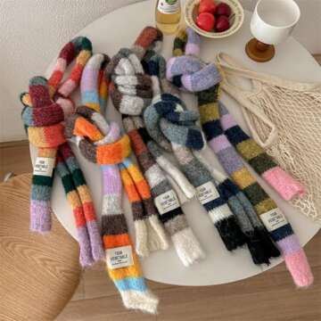 PEAINJ Striped Scarf for Women Knit Scarf Long Skinny Colorful Scarf Womens Winter Fashion Neck Scarves Y2k Accessories-4