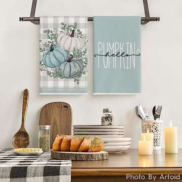 Artoid Mode Hello Pumpkin Eucalyptus Leaves Fall Kitchen Towels Dish Towels, 18x26 Inch Autumn Thank...
