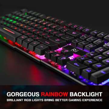 Rii RK100+ Multiple Color Rainbow LED Backlit Large Size USB Wired Mechanical Feeling Multimedia PC Gaming Keyboard,Office Keyboard for Working or Primer Gaming,Office Device