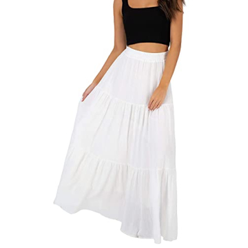 Annebouti Women Long White Elastic Waist Boho Spring Summer Casual Work Cute A-Line Beach Tiered Max...