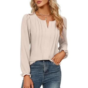 Blooming Jelly Women's Tops Dressy Casual Long Sleeve Shirts V Neck Chiffon Blouses Fall Clothes 202...