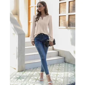 Blooming Jelly Women's Dressy Casual Long Sleeve V Neck Top