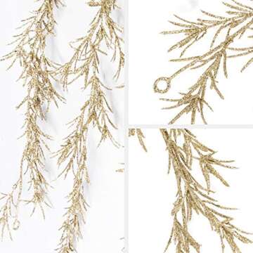 KI Store Champagne Glitter Christmas Garland 6-Foot Pack of 3 for Christmas Tree Decoration Wreath Front Door Table Centerpiece Car Decor