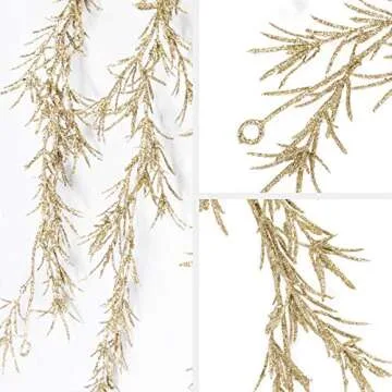 KI Store Champagne Glitter Christmas Garland 6-Foot Pack of 3 for Christmas Tree Decoration Wreath Front Door Table Centerpiece Car Decor