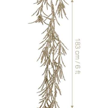 KI Store Champagne Glitter Christmas Garland 6-Foot Pack of 3 for Christmas Tree Decoration Wreath Front Door Table Centerpiece Car Decor