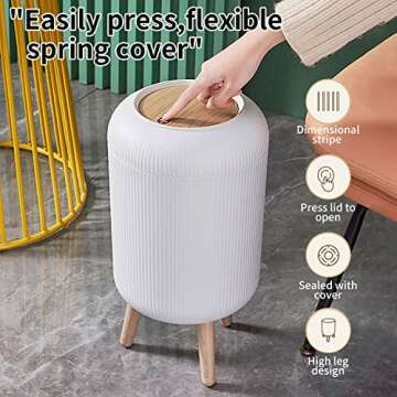 Trash Can with Lid for Bathroom, 2 Gallon/10 Liter Round Garbage Bin with Press Top Lid, Plastic Mod...