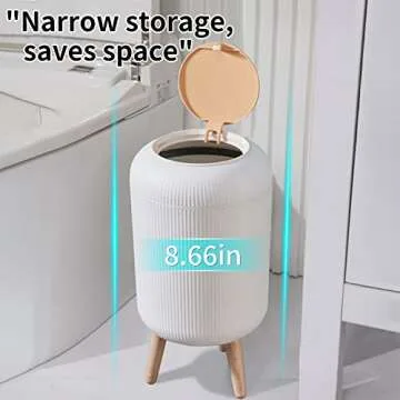 Trash Can with Lid for Bathroom, 2 Gallon/10 Liter Round Garbage Bin with Press Top Lid, Plastic Modern Wastebasket with Soft Close Lid, Garbage Container Bin for Bedroom, Living Room, Office (White)…