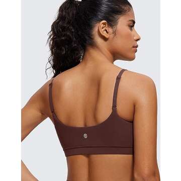 CRZ YOGA Womens Butterluxe Adjustable Spaghetti Strap Sports Bra - Scoop Neck Wireless Padded Yoga W...