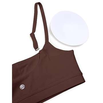 CRZ YOGA Womens Butterluxe Adjustable Spaghetti Strap Sports Bra - Scoop Neck Wireless Padded Yoga Workout Crop Top Taupe Small