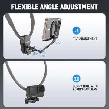 SEANCHEER H-02 Magnetic Neck Phone Holder for POV Vlog Hands Free Video Recording Content Creator Essentials for iPhone Android Phone Go Pro Action Camera Neck Tripod Chest Mount （Dark Gray）