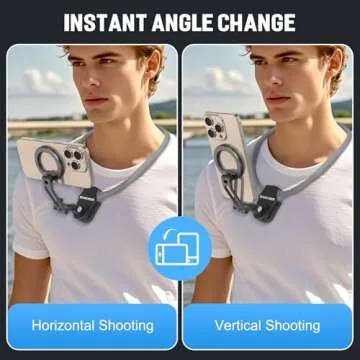 SEANCHEER H-02 Magnetic Neck Phone Holder for POV Vlog Hands Free Video Recording Content Creator Essentials for iPhone Android Phone Go Pro Action Camera Neck Tripod Chest Mount （Dark Gray）