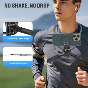 SEANCHEER H-02 Magnetic Neck Phone Holder for POV Vlog Hands Free Video Recording Content Creator Essentials for iPhone Android Phone Go Pro Action Camera Neck Tripod Chest Mount （Dark Gray）