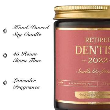 Retired Dentist 2022-9oz Soy Candle ; Fun Retirement Gifts for Dentist, Farewell Party Dentist Retirement Gifts, Retiring Dentist Gift for Women and Men, Retired Dentist Candle Present