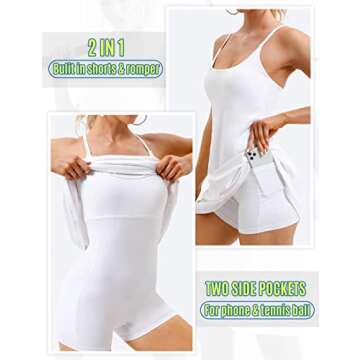 Womens Tennis Dress, Workout Dress with Built-in Bra & Shorts Pockets Summer Dress for Golf Athletic Dresses for Women White