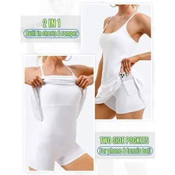 Womens Tennis Dress, Workout Dress with Built-in Bra & Shorts Pockets Summer Dress for Golf Athletic Dresses for Women White