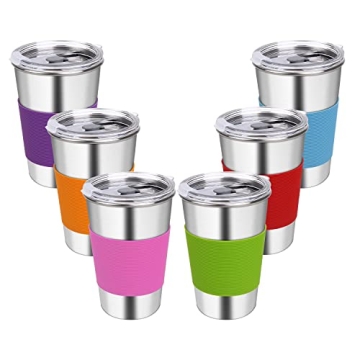 Rommeka Water Tumbler with Lids, 6 Pack Stainless Steel Spill Proof Reusable Stacking 16oz Drinking ...