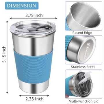 Rommeka Stainless Steel Water Tumbler - Spill Proof Cups