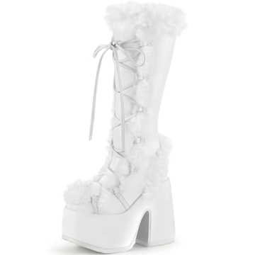 DOEYG Goth White Fur Boots: Perfect Winter Platforms for Punk Style