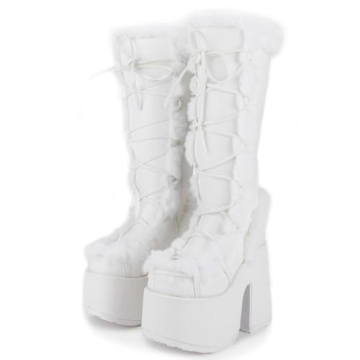 Doeug White Fur Platform Boots for Punk Style Lovers
