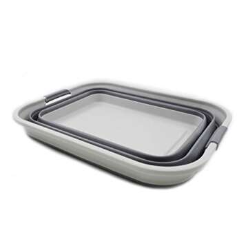 SAMMART 42L(11 gallon) Collapsible Plastic Laundry Basket-Foldable Pop Up Storage Container/Organizer-Portable Washing Tub-Space Saving,Water capacity 34L(9 gallon) (1 Rectangular - strengthen, Grey)