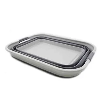 SAMMART 42L(11 gallon) Collapsible Plastic Laundry Basket-Foldable Pop Up Storage Container/Organizer-Portable Washing Tub-Space Saving,Water capacity 34L(9 gallon) (1 Rectangular - strengthen, Grey)