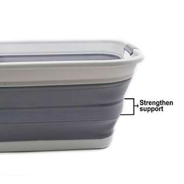 SAMMART 42L(11 gallon) Collapsible Plastic Laundry Basket-Foldable Pop Up Storage Container/Organizer-Portable Washing Tub-Space Saving,Water capacity 34L(9 gallon) (1 Rectangular - strengthen, Grey)