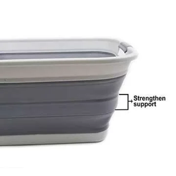 SAMMART 42L(11 gallon) Collapsible Plastic Laundry Basket-Foldable Pop Up Storage Container/Organizer-Portable Washing Tub-Space Saving,Water capacity 34L(9 gallon) (1 Rectangular - strengthen, Grey)